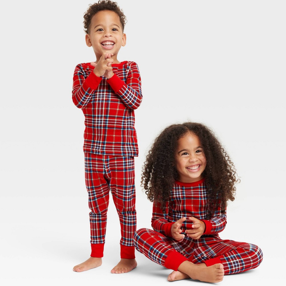 Toddler Plaid Cotton Ribbed Holiday Matching Family Pajama Set - Wondershop™ Red 2T