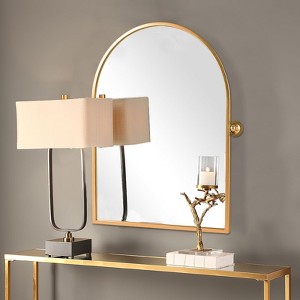 31"x24" Arched Bathroom Mirror, Rotating Wall Hanging Mirror Wall Mounted Vanity Mirror for Bedroom Living Room Entryway, Gold - 1 of 4