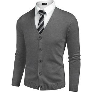 COOFANDY Men's V Neck Cardigan Sweater Casual Lightweight Button Down Knitted Cardigan Sweater - 1 of 4
