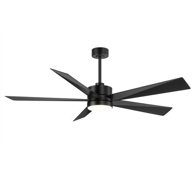 Airsurfer 65" Ceiling Fan with Color-Changing LED Light, Matte Black with Black Blades, 5-Blade, Remote Included