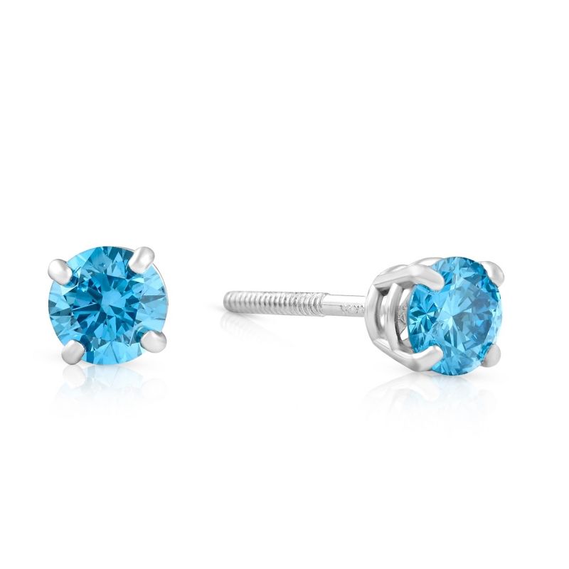 Pompeii3 1/2ct Blue Lab Created Diamond Studs Screw Back 14K White Gold Earrings, 2 of 4