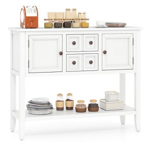 Costway Buffet Sideboard Cabinet Entryway Console Table with 2 Doors and 2 Drawers Blue/Brown/Gray/White - 1 of 4