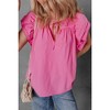 Amaryllis Women’s Ruffle Sleeve Poplin Top Tie Front Detail Gathered Shoulders Relaxed Fit - 4 of 4