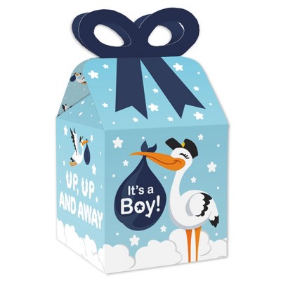 Big Dot of Happiness Boy Special Delivery - Square Favor Gift Boxes - It’s A Boy Stork Baby Shower Bow Boxes - Set of 12