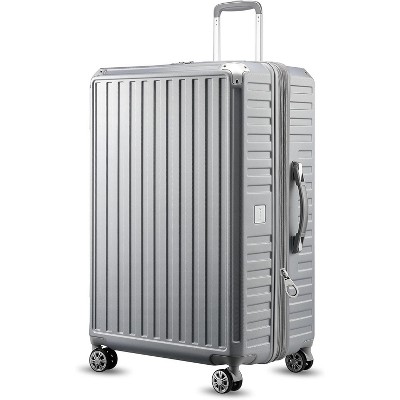 LUGGEX Checked Large 28 Inch Luggage with Spinner Wheels, PC Expandable Hard Shell Suitcases, Silver