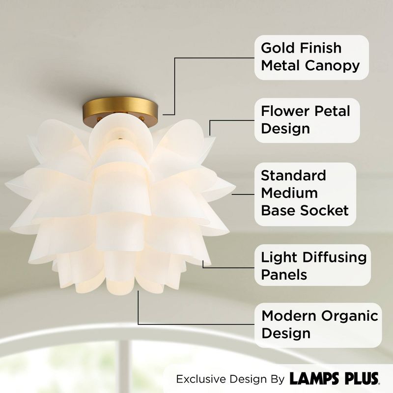 Possini Euro Design Modern Ceiling Light Semi Flush Mount Fixture White Flower Gold Metal 15 3/4" Wide Living Room Bedroom Kitchen, 3 of 8