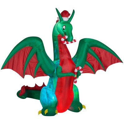 Gemmy Projection Airblown Inflatable Kaleidoscope Dragon w/Santa Hat Giant (RGB) , 9 ft Tall