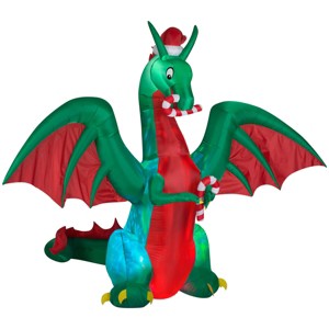 Gemmy Projection Airblown Inflatable Kaleidoscope Dragon w/Santa Hat Giant (RGB) , 9 ft Tall - 1 of 2