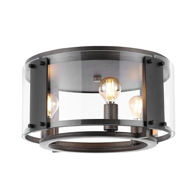Olen 14" Black and Chrome Glass LED Flush Mount