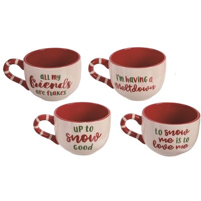 Transpac Winter Sentiment Melted Snowman Ceramic Mug Set of 4, Dishwasher Safe