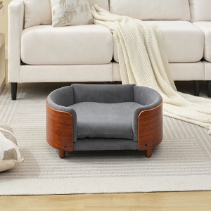 SEVOBAL Pet Beds Scandinavian Style Elevated Dog Sofa with Solid Wood Legs and Walnut Bent Wood Back for Indoor, Gray, 31.5"*20.47"*8.66" - 1 of 4