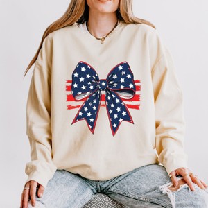 Simply Sage Market Blue and White Star Bow Coquette Lightweight Garment Dyed Sweatshirt - 1 of 4