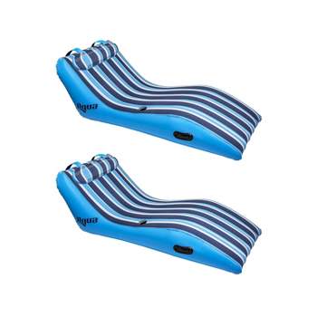 Aqua Leisure Key West Ultra 275 Pound Weight Capacity Cushioned Comfort Lounge Outdoor Swimming Pool Float with Pillow, Blue (2 Pack)