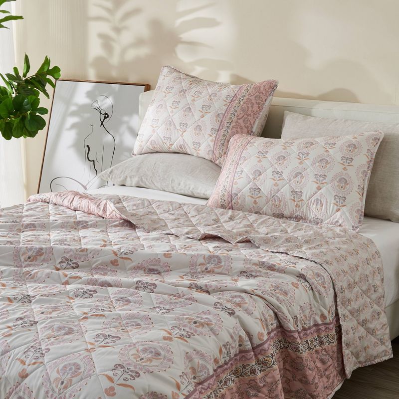 Chambrey Printed Vintage Quilt Bedding Set Rose Pink - Patina Vie , 5 of 9