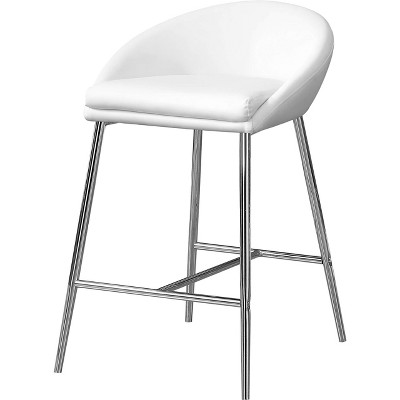 Monarch Specialties Bar Stool Set Of 2 Counter Height Kitchen Chrome Metal White Leather Look Contemporary Modern