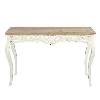 LuxenHome Victorian Off White and Natural Wood Console and Entry Table Off-White
