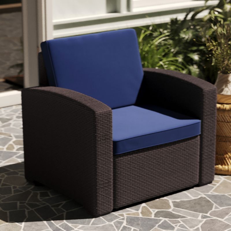 Merrick Lane Outdoor Furniture Resin Chair Faux Rattan Wicker Pattern Patio Chair With All-Weather Cushion, 3 of 11