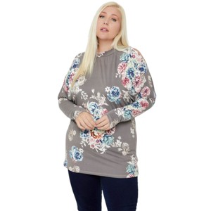 Slickblue Women's Plus Size Floral Long Sleeve Top, Delicate Cutouts and Neck Tie Detail, Dusty Pink Multi, 1XL - 1 of 4