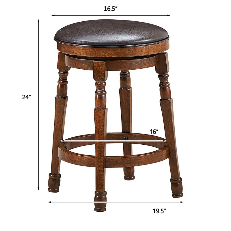 Costway Set of 4 24'' Swivel Bar Stool Leather Padded Dining Kitchen Pub Chair Backless, 2 of 11