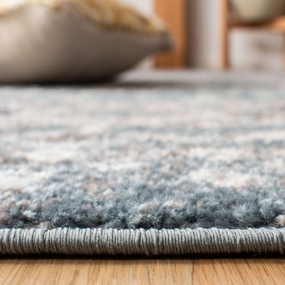Blue and Ivory Geometric Hand-knotted Runner Rug