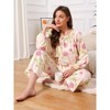 INSPIRE CHIC Women's Pajamas Set Long Sleeve Floral Pullover Tie Front Wide Leg 2 Piece Loungewear - 3 of 4