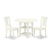 East West Furniture 3 Pc Kitchen Table set - Robust Two 9-Inch Drop Down Leaves Solid Wood Dinette Table & 2 Wooden Seat Dining Chairs,  White - 2 of 4