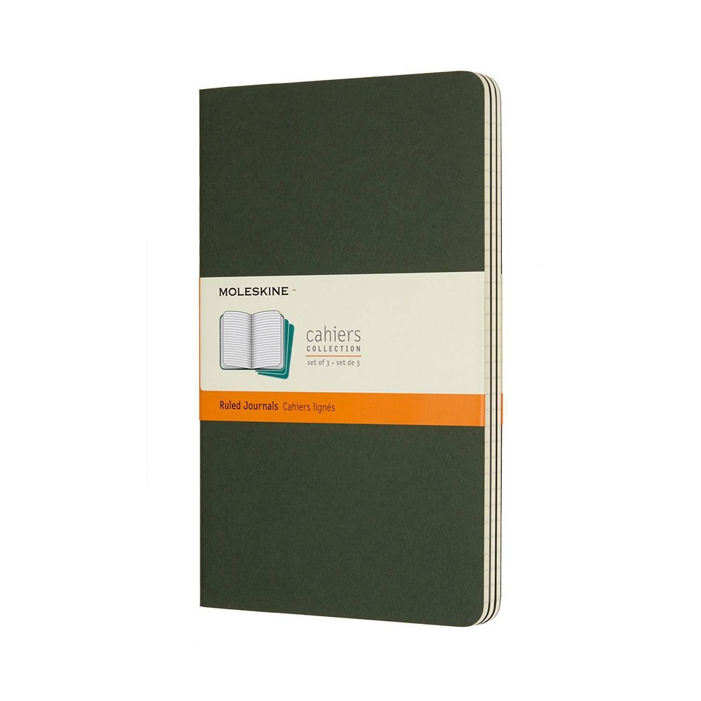 Moleskine 3pk 80pg Ruled Large Journal 8.27"x5.12" Cahier Myrtle Green