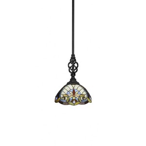 Toltec Lighting Elegante 1 - Light Pendant in  Matte Black with 12" Earth Star Art Glass Shade - 1 of 2