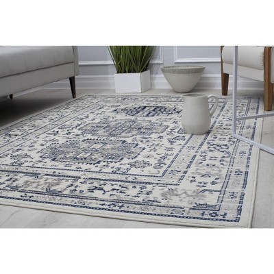 Glacial Sundara Blue and White Floral Synthetic 5' x 7' Area Rug