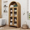 70 Inch Arched Display Cabinet with Adjustable Shelves, Wood Storage Unit with Clear Acrylic Doors for Kitchen Pantry, Dining Room, Oak - 2 of 4