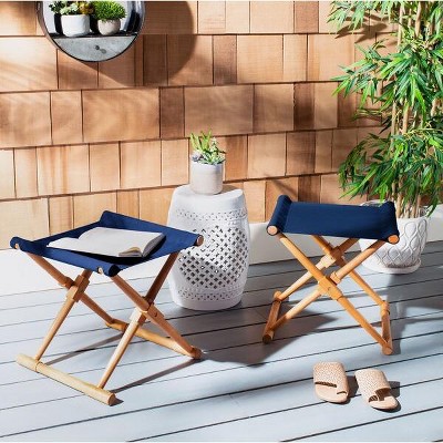 Breanne 17'' Brown and Navy Eucalyptus Folding Stools, Set of 2