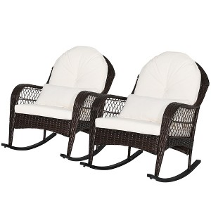 Tangkula 2PCS Patio Wicker Rocking Chair w/ White Seat Cushions & Lumbar Pillow Porch - 1 of 4