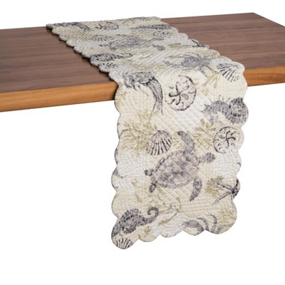 Beige and Gray Quilted Coastal Table Runner