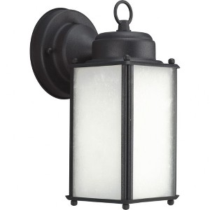 Progress Lighting Roman Coach 1-Light Wall Lantern in Black Aluminum with Etched Seeded Glass Shade - 1 of 2