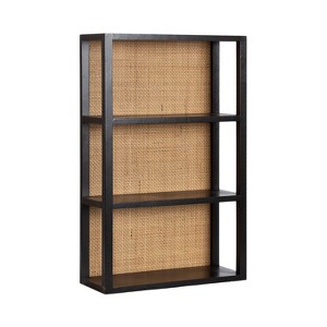 Kate & Laurel All Things Decor 30" Ori Rattan/Wood Wall Shelf Black - 1 of 4
