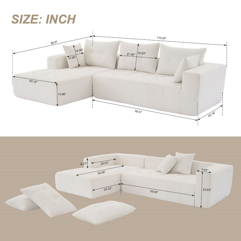 110*69" Modular Sectional Sofa Set, L-Shape Upholstered Sleeper Sofa for Living Room, Bedroom - Maison Boucle, 4 of 10