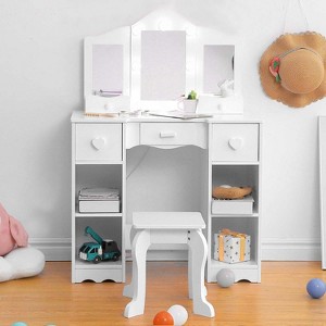 Kids Vanity Table Pink Princess Vanity Table for Toddlers - Girls Vanity with Tri - Folding Mirror - 1 of 4