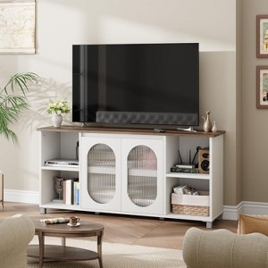 Coucheta 70 Inch TV Stand for Living Room, Rustic Entertainment Center with Corrugated Glass Doors, Open Shelves, Storage Cabinets - 1 of 4