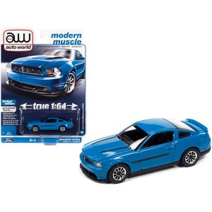 2012 Ford Mustang GT/CS Grabber Blue with Black Stripes "Modern Muscle" Limited Edition 1/64 Diecast Model Car by Auto World - 1 of 3