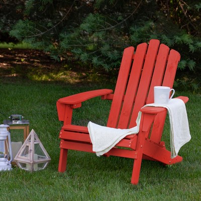 Classic Red Wooden Folding Adirondack Chair with Arms