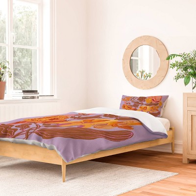 Deny Designs 2pc Twin/Twin Extra Long Gigi Rosado Orange Flowers Duvet Cover and Pillow Sham Set Orange: 300 Thread Count, Woven Polyester
