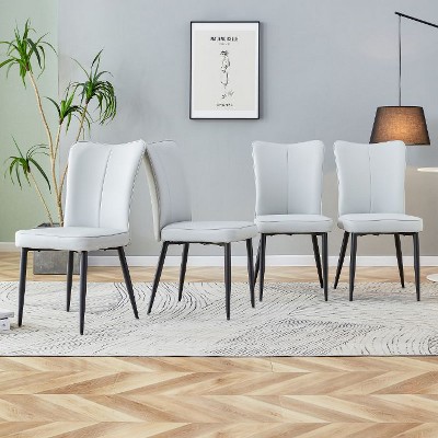 CAVINAS Modern PU Leather Dining Chairs with Foam Cushion and Metal Legs, 6-Piece Side Chair for Dining Room, Living Room