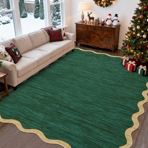 Washable Rug Modern Scalloped Rug Non Slip, Neutral Indoor Carpet - 1 of 4