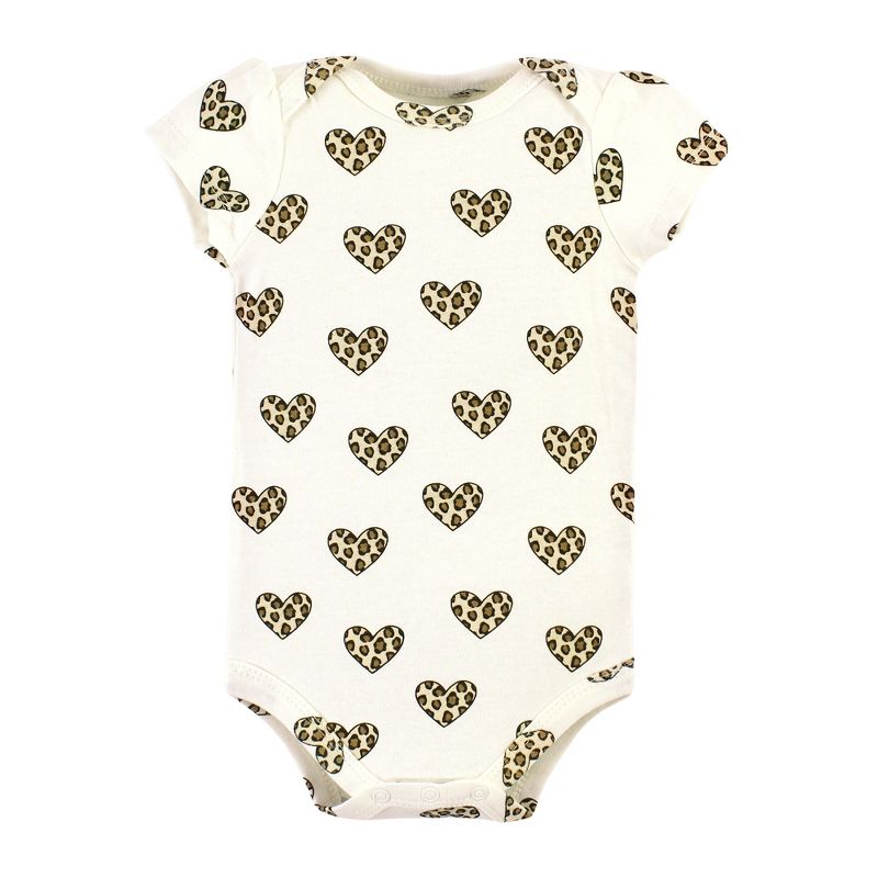 Hudson Baby Infant Girl Cotton Bodysuits, Leopard Hearts 5 Pack, 4 of 8