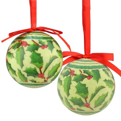 Northlight 7ct Holly Berry Decoupage Shatterproof Christmas Ball ...