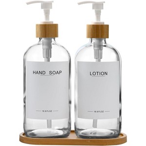 BRINJOY Clear Glass Soap Dispenser with Bamboo Pumps&Tray&Labels, Hand Dispenser, Lotion Dispenser, Dish Soap Dispenser for Kitchen Sink. (Clear) - 1 of 4