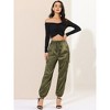 INSPIRE CHIC Women's Satin Drawstring Elastic High Waist Shiny Silky Cargo Pants - 3 of 4