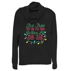 Juniors Womens Lost Gods Christmas Tree Lit This Year Cowl Neck Sweatshirt - 1 of 3