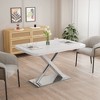 TiramisuBest 47.25''-63'' Modern White Glossy Dining Table for 4-6 People, Extendable Dining Table with Crossed Metal Base and Stainless Steel Tubes - 3 of 4
