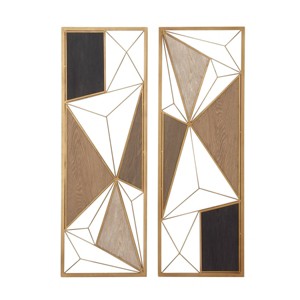 Modern Metal Abstract Wall Decor Set of 2 Brown: Geometric Iron Art, Vertical Display - CosmoLiving by Cosmopolitan - 1 of 4
